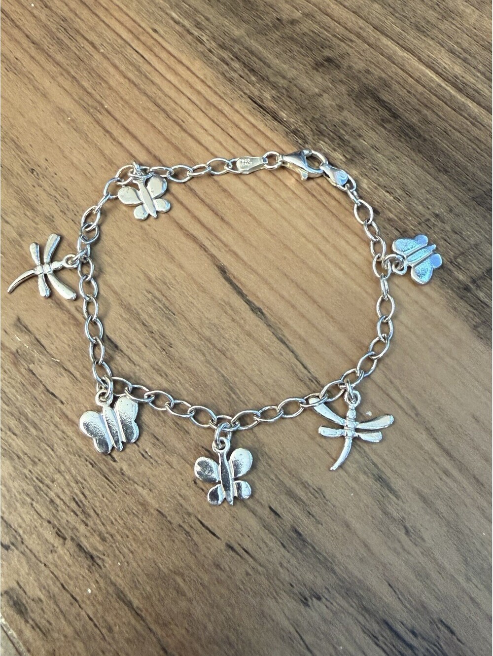 Sterling Silver Dragonfly Butterfly Charm Bracelet 7” Necklace